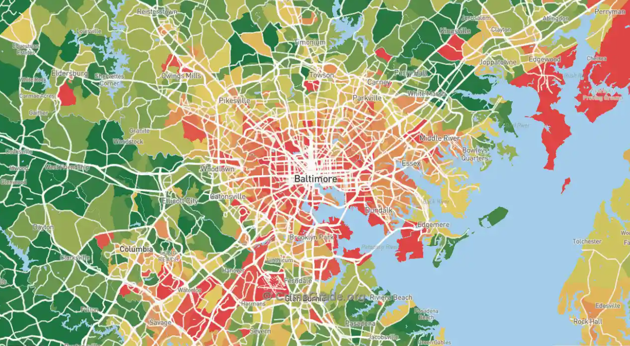 What is the most dangerous part of Baltimore?